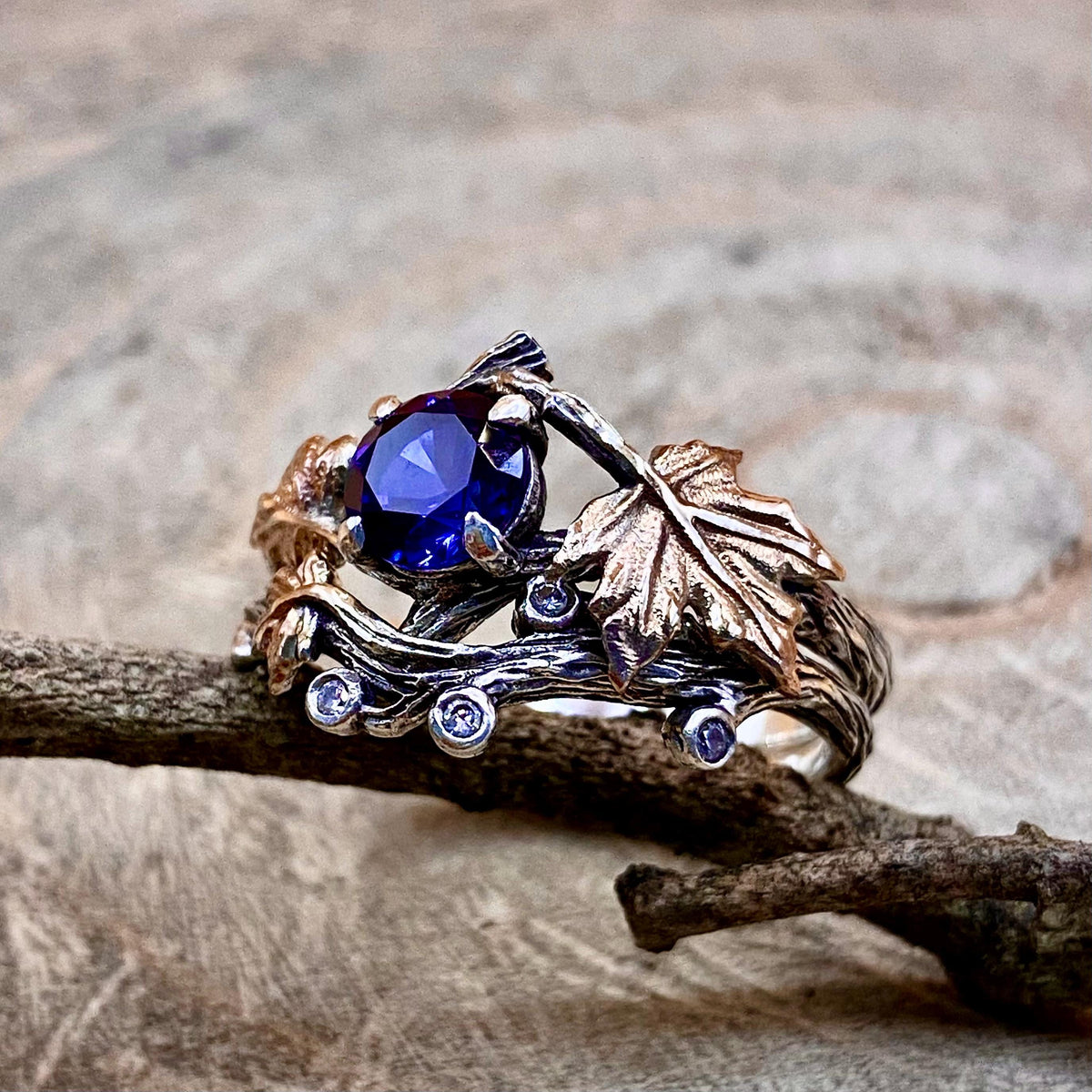 Sapphire Sterling Silver Maple Leaf Ring