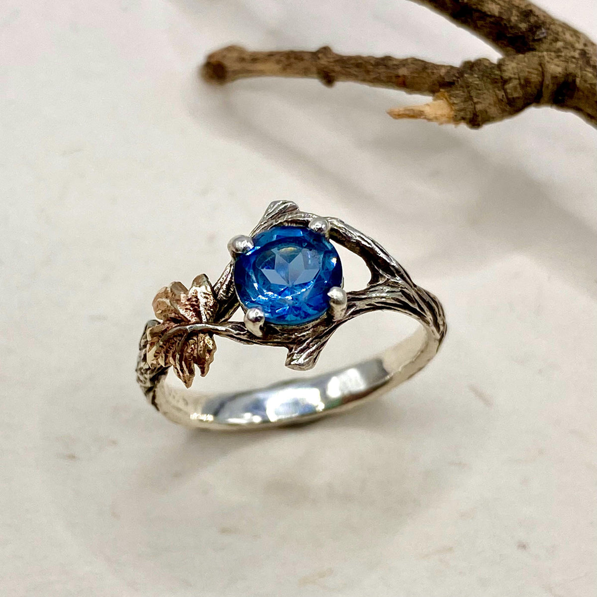 London Blue Topaz Sterling Silver Maple Leaf Ring