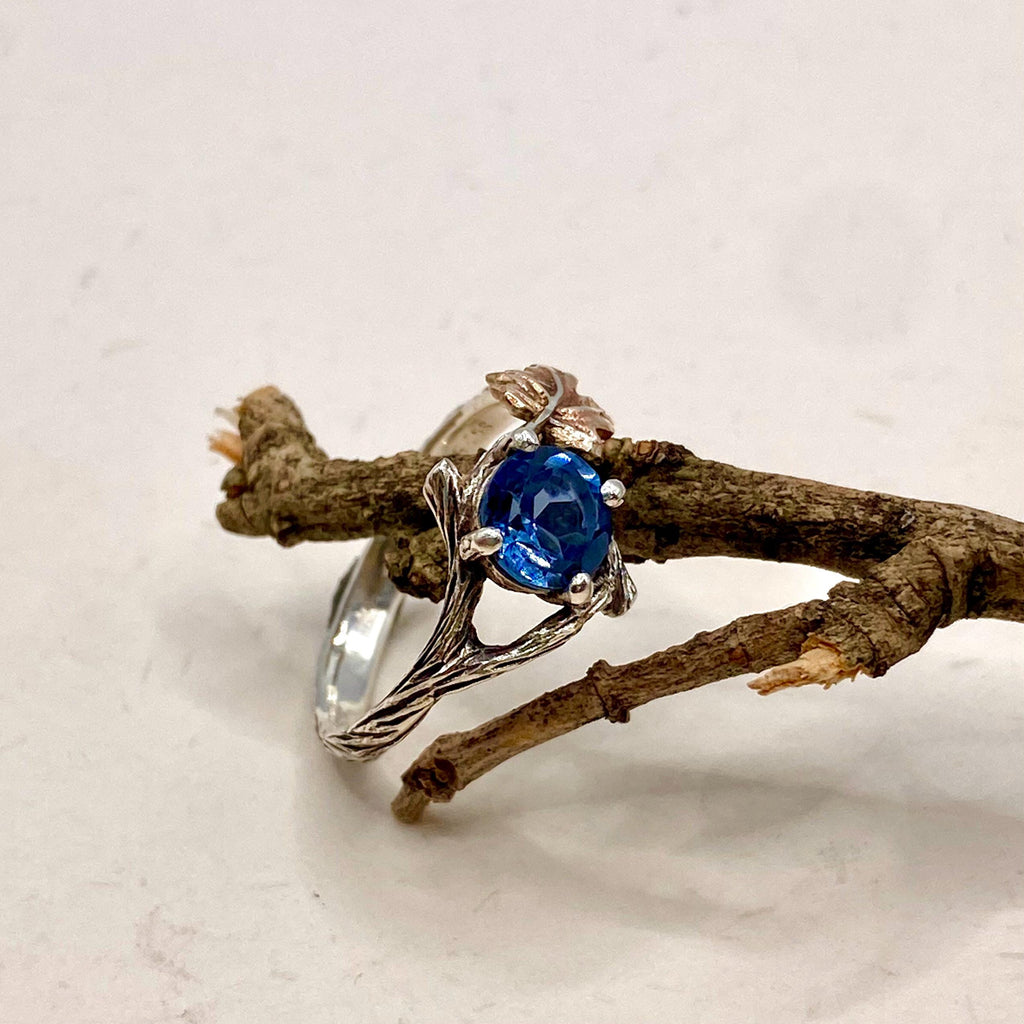 London Blue Topaz Sterling Silver Maple Leaf Ring