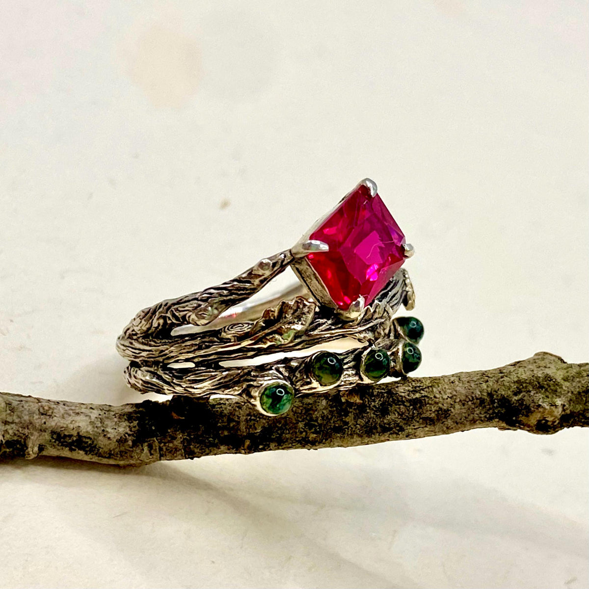Moss Agate Sterling Silver Oak Leaf Ring