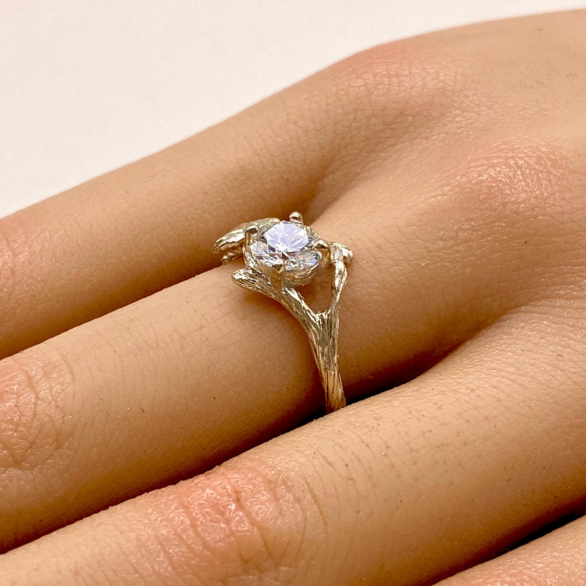 Lab-Grown Diamond Sterling Silver Maple Leaf Ring