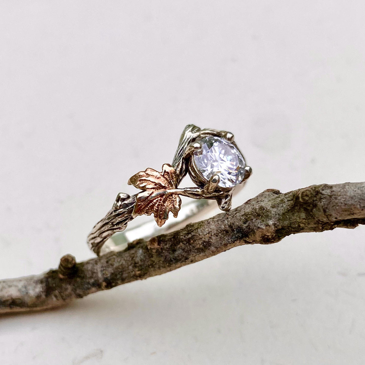 Lab-Grown Diamond 14K Gold Tree Bark Ring