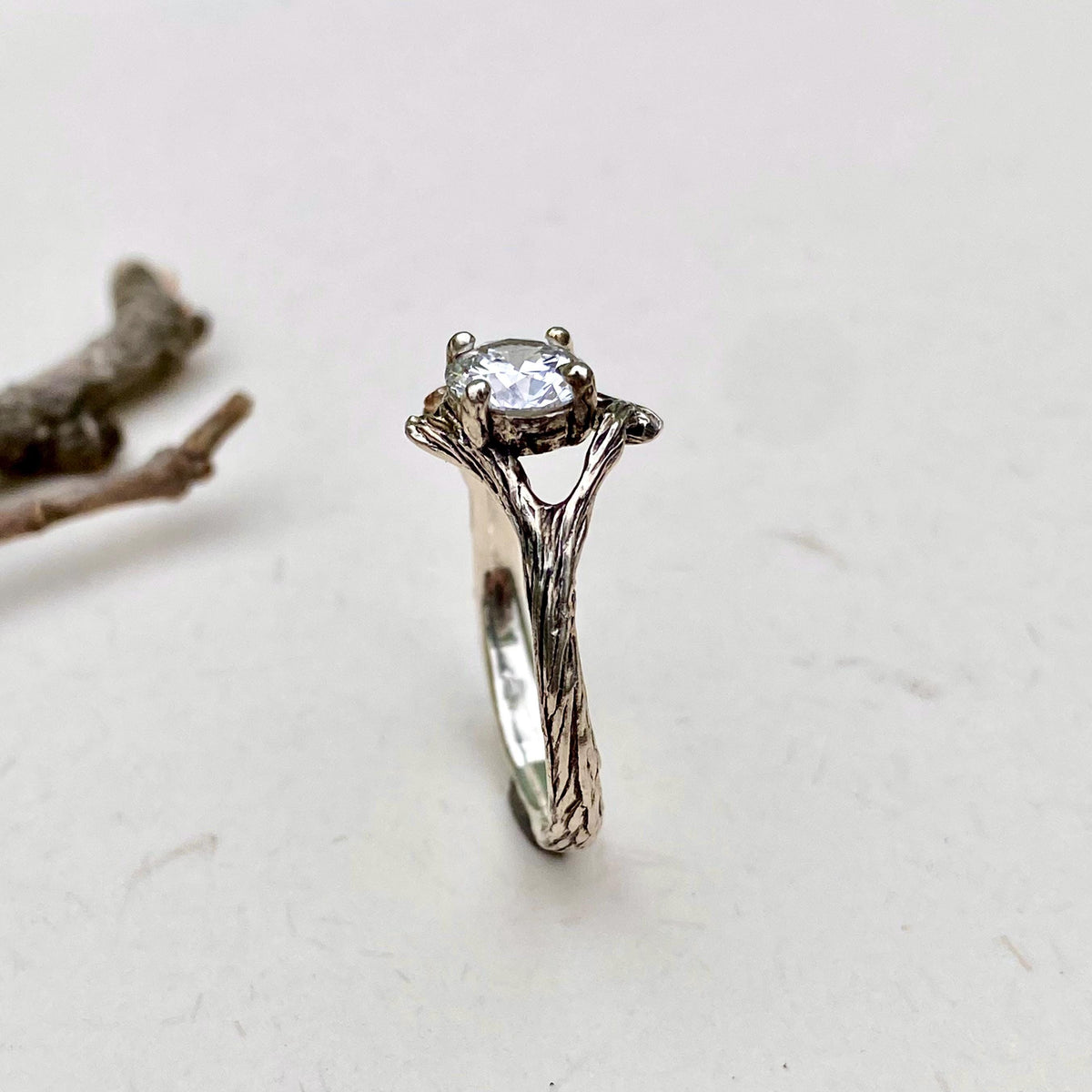 Lab-Grown Diamond 14K Gold Tree Bark Ring