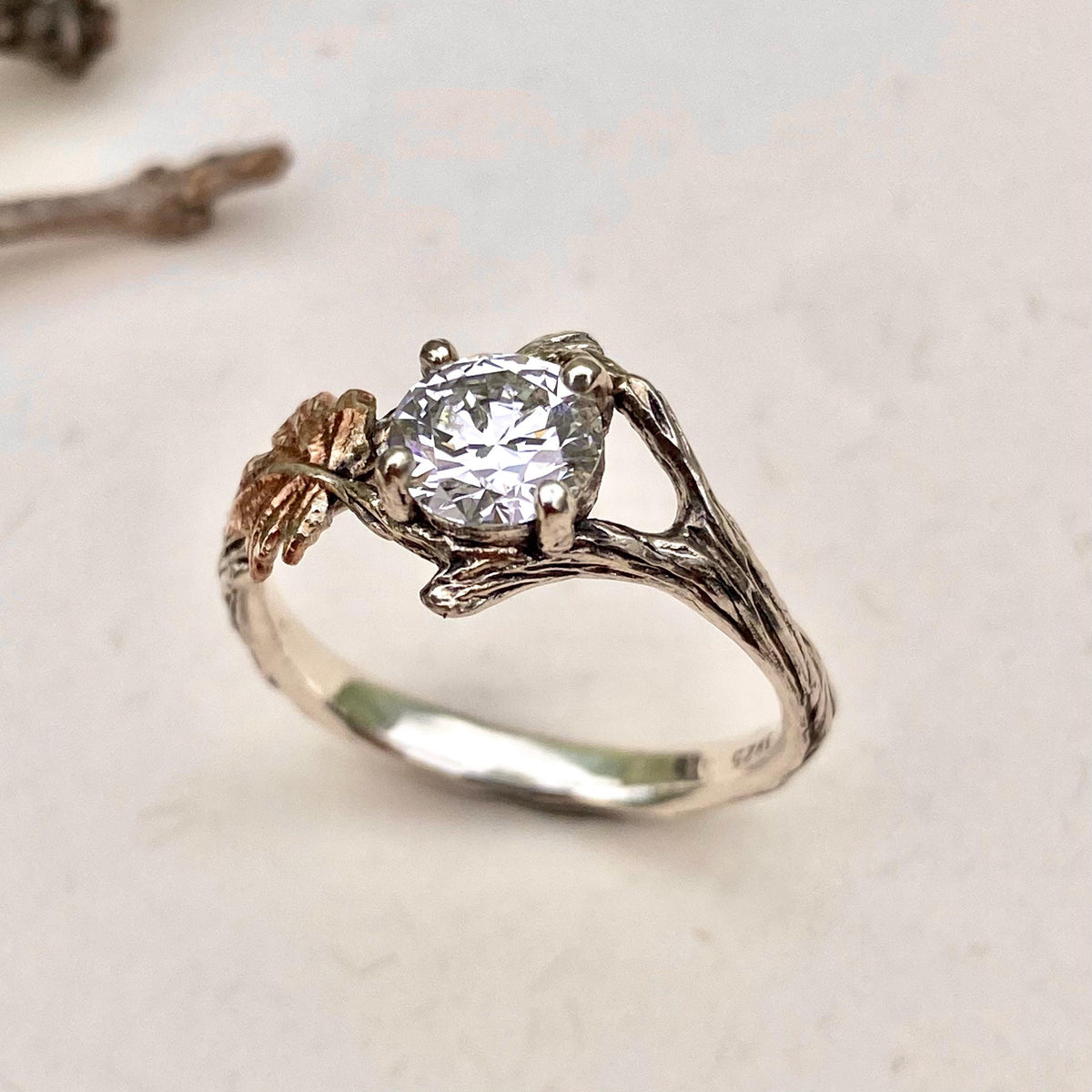 Lab-Grown Diamond 14K Gold Tree Bark Ring