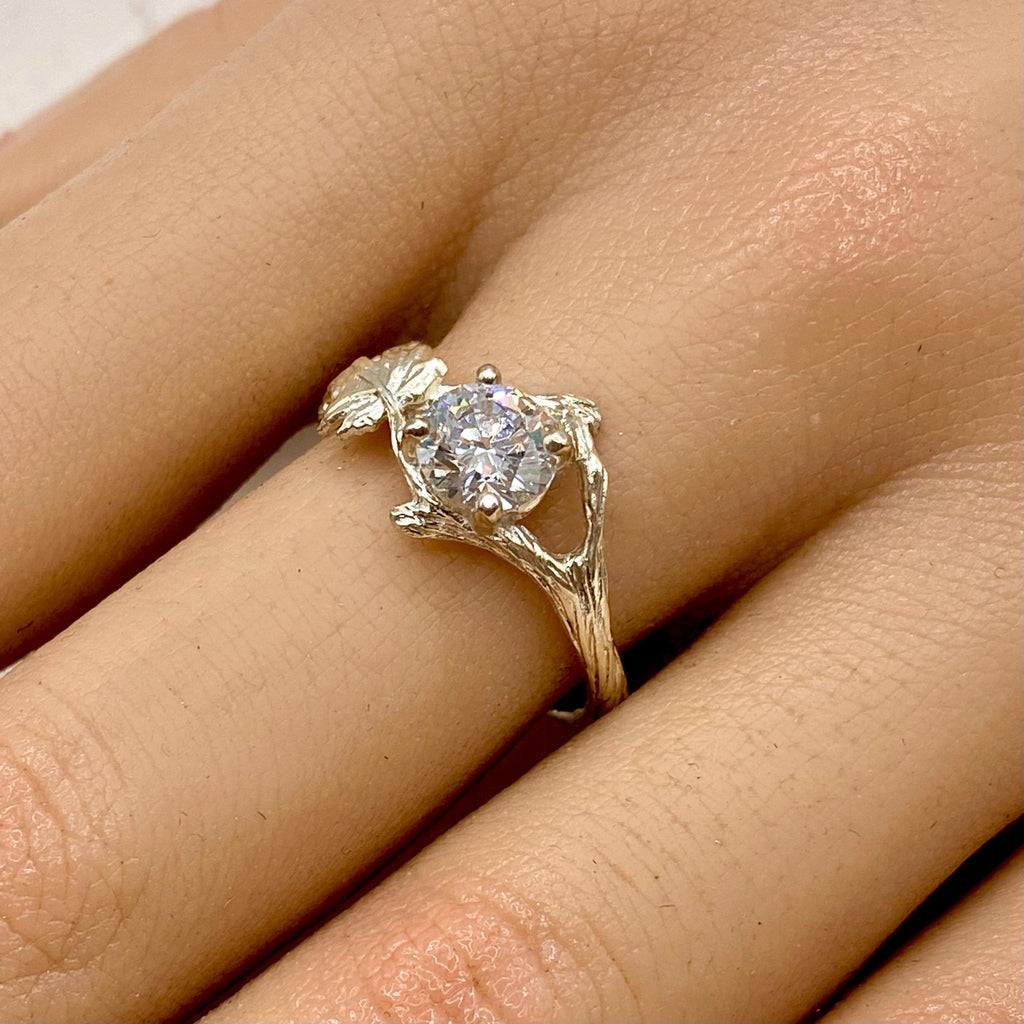 Lab-Grown Diamond Sterling Silver Maple Leaf Ring