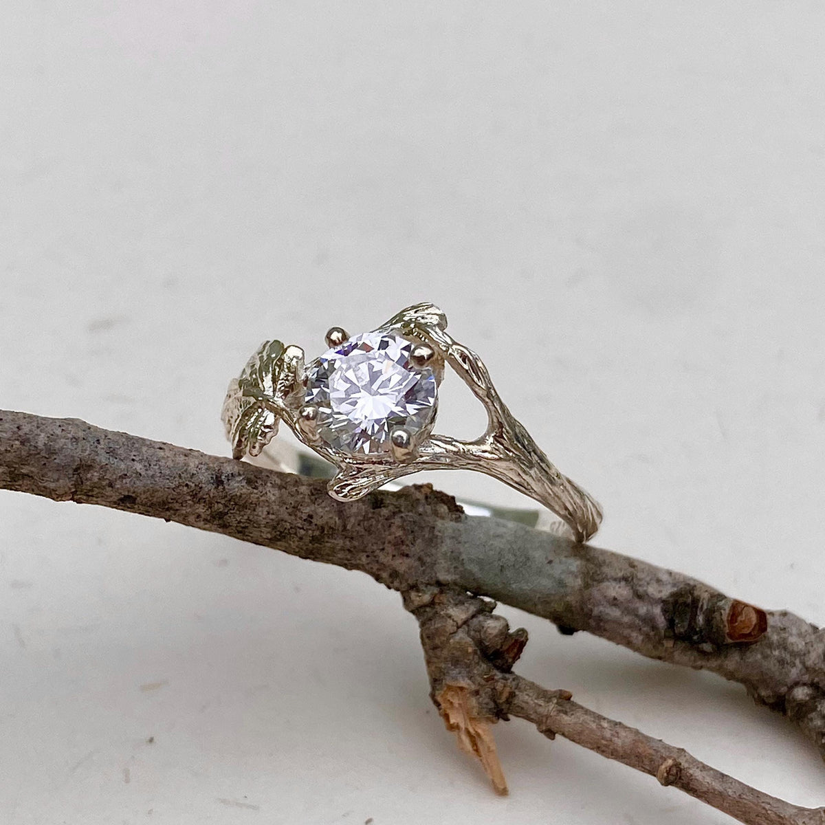 Lab-Grown Diamond Sterling Silver Maple Leaf Ring