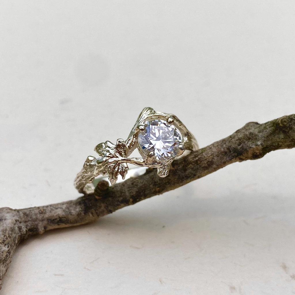 Lab-Grown Diamond Sterling Silver Maple Leaf Ring