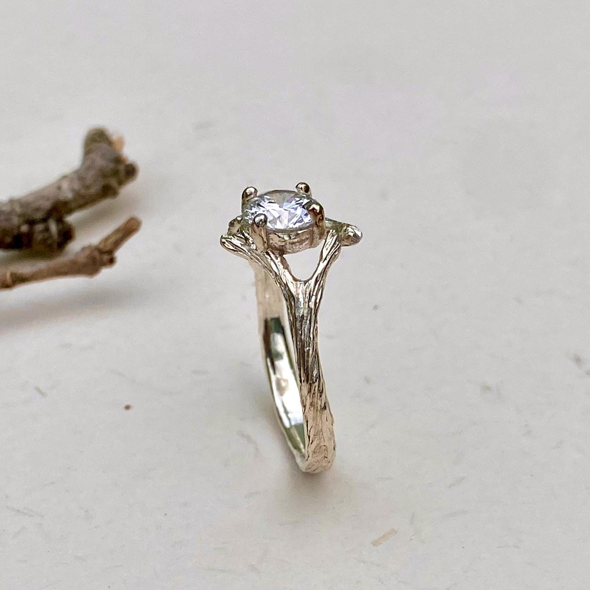 Lab-Grown Diamond Sterling Silver Maple Leaf Ring