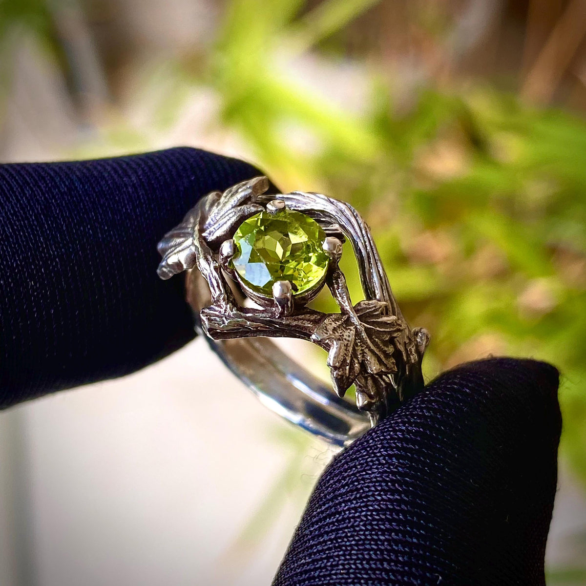 Peridot Sterling Silver Maple Leaf Ring