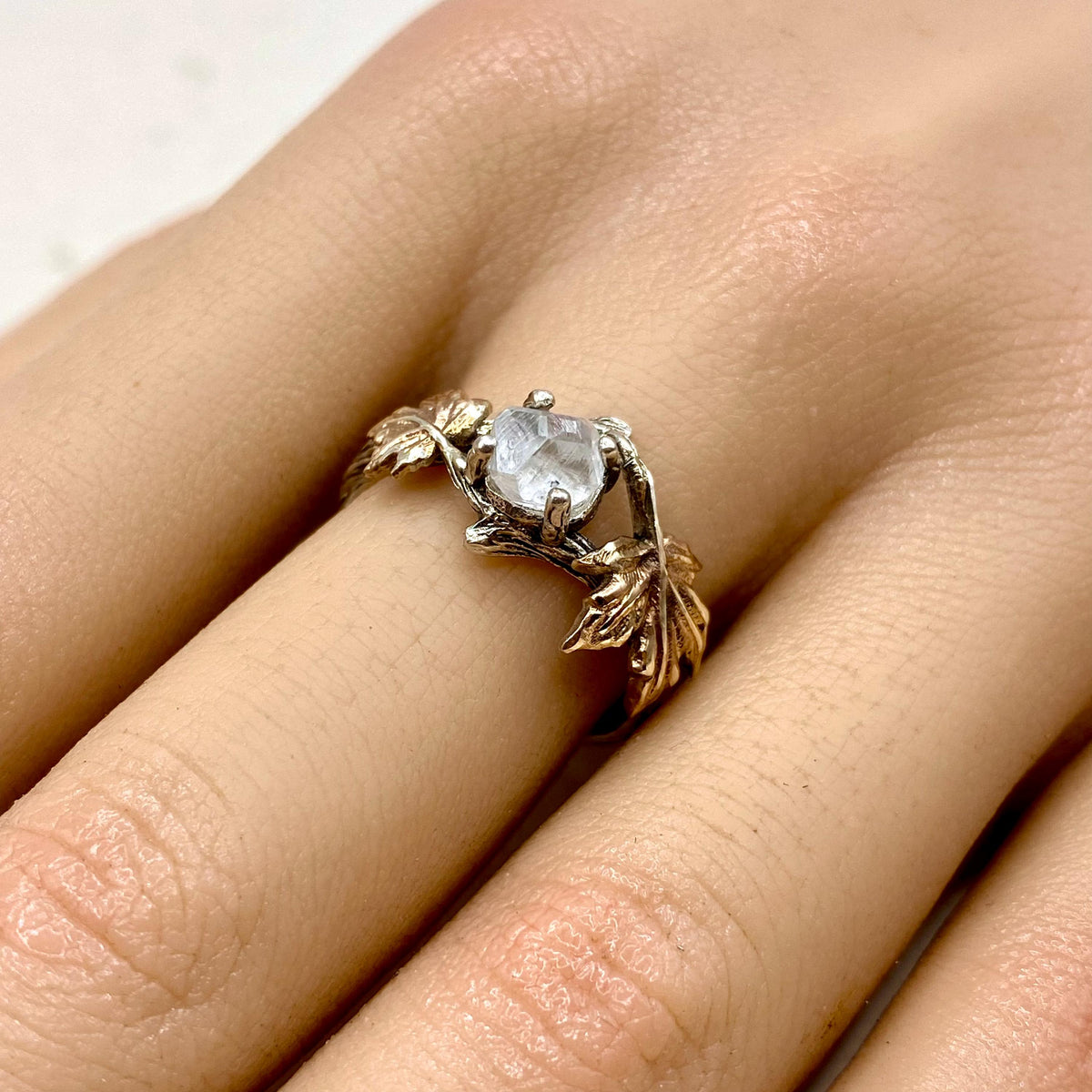 Lab-Grown Diamond Sterling Silver Maple Leaf Ring