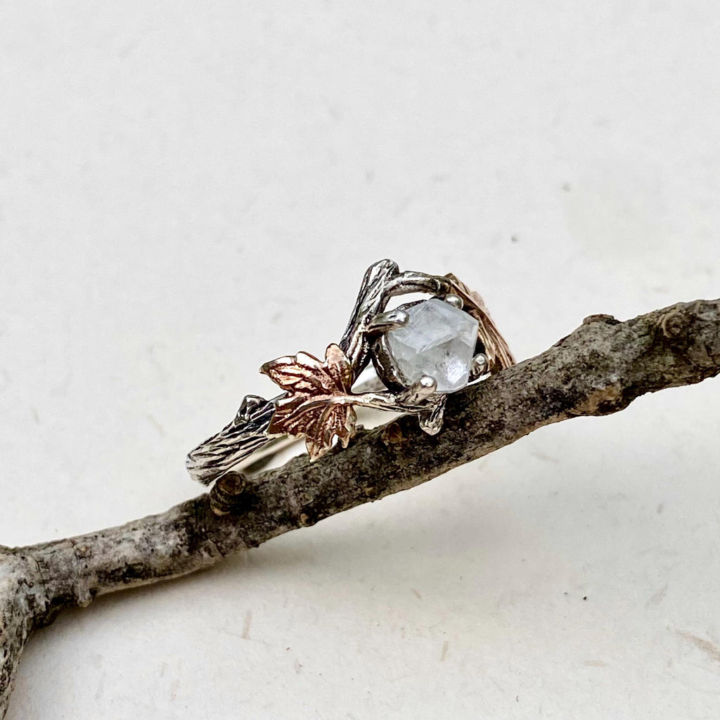 Lab-Grown Diamond Sterling Silver Maple Leaf Ring