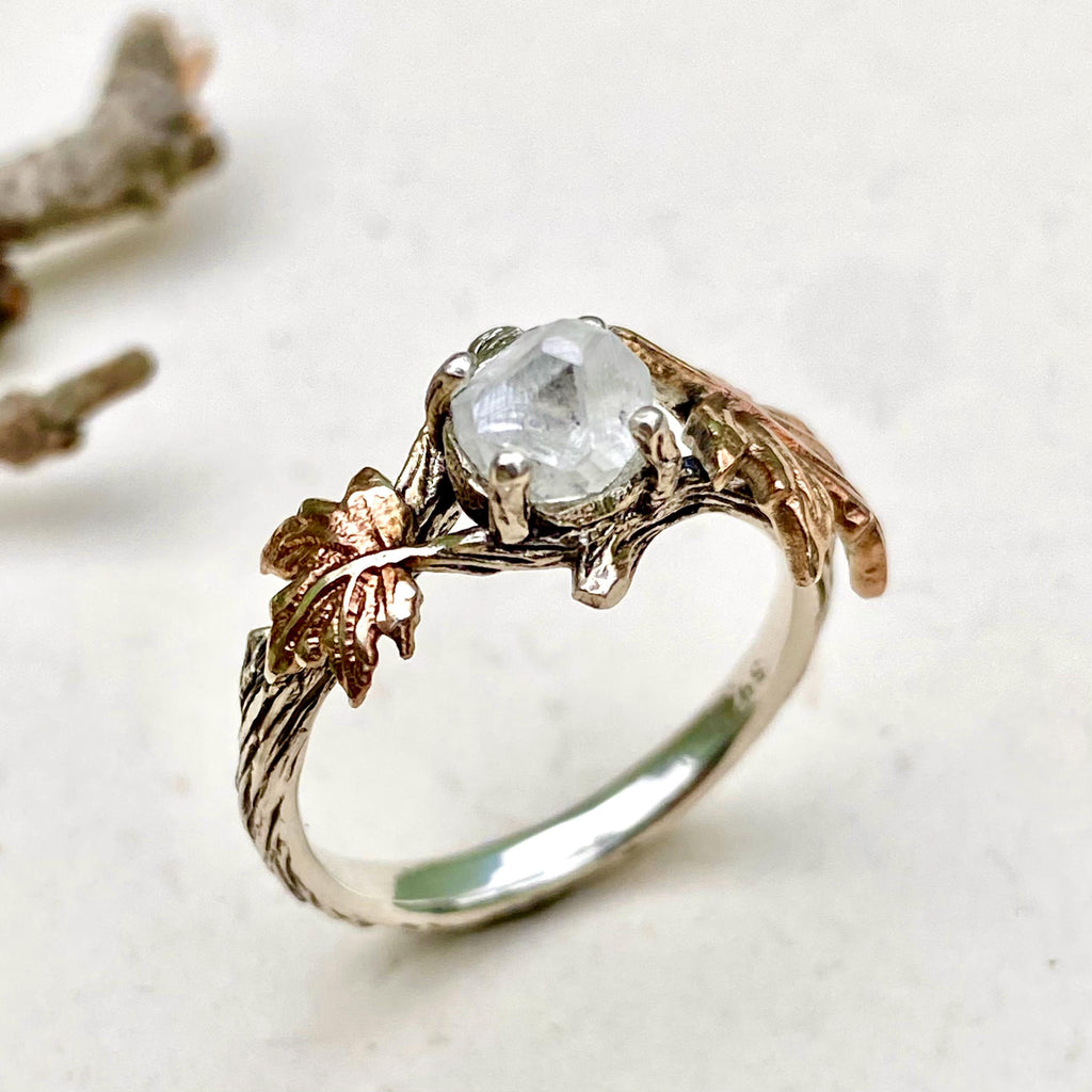 Lab-Grown Diamond Sterling Silver Maple Leaf Ring
