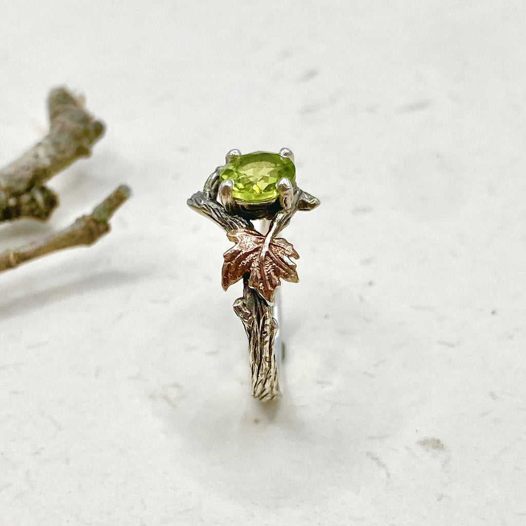 Peridot Sterling Silver Maple Leaf Ring