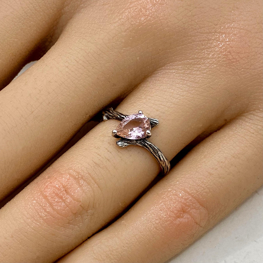 Morganite Sterling Silver Twig Ring