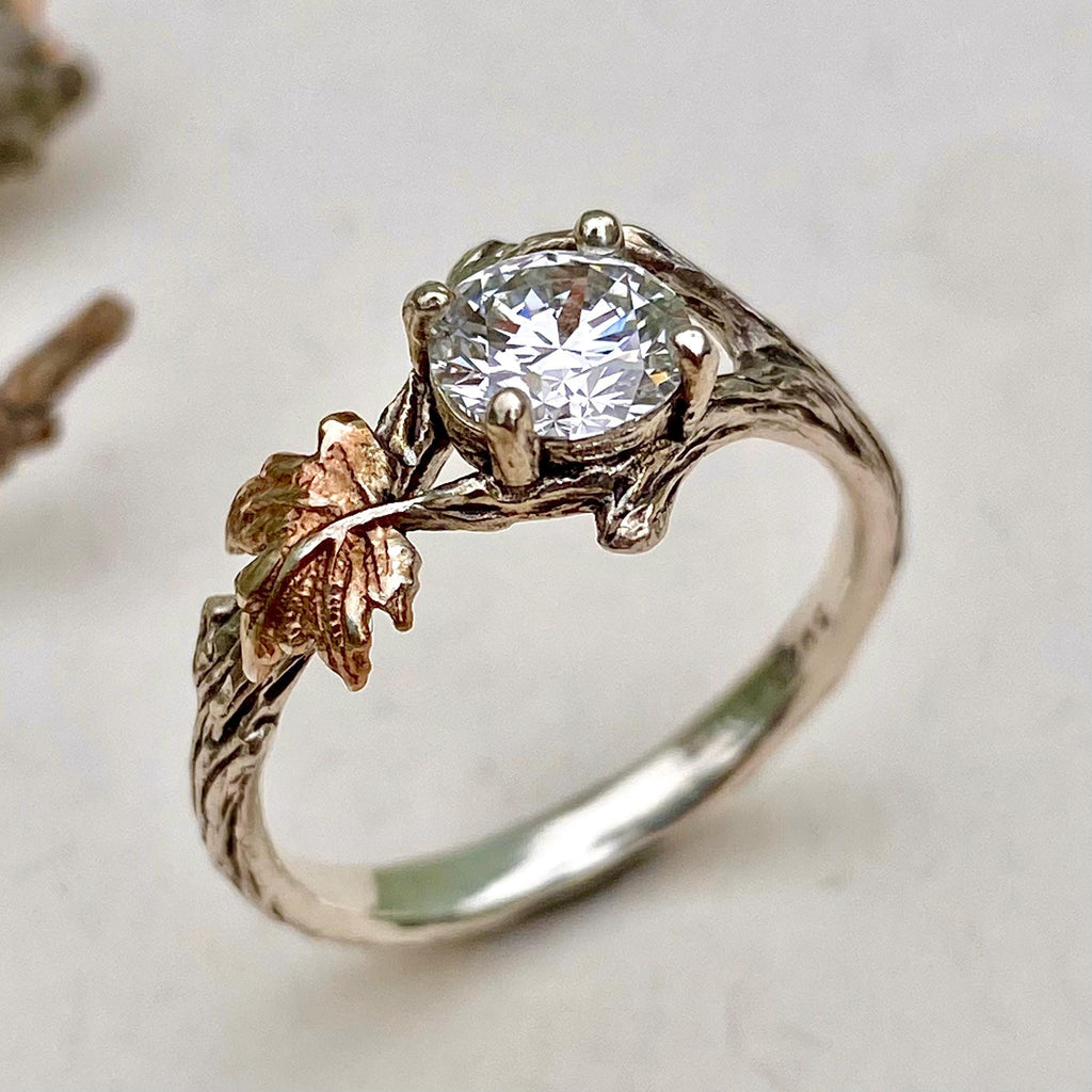 Lab-Grown Diamond 14K Gold Tree Bark Ring