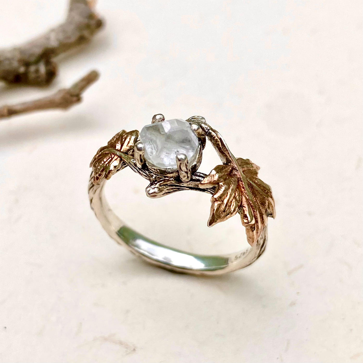 Lab-Grown Diamond Sterling Silver Maple Leaf Ring