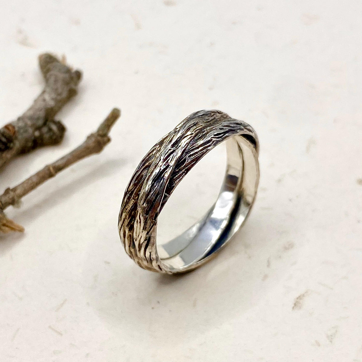 Moss Agate Sterling Silver Oak Leaf Ring Set