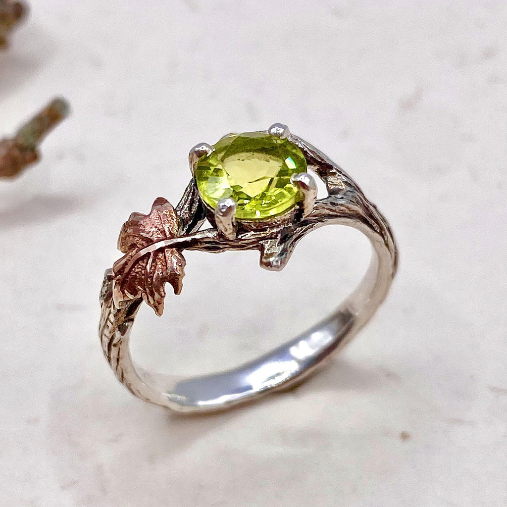 Peridot Sterling Silver Maple Leaf Ring