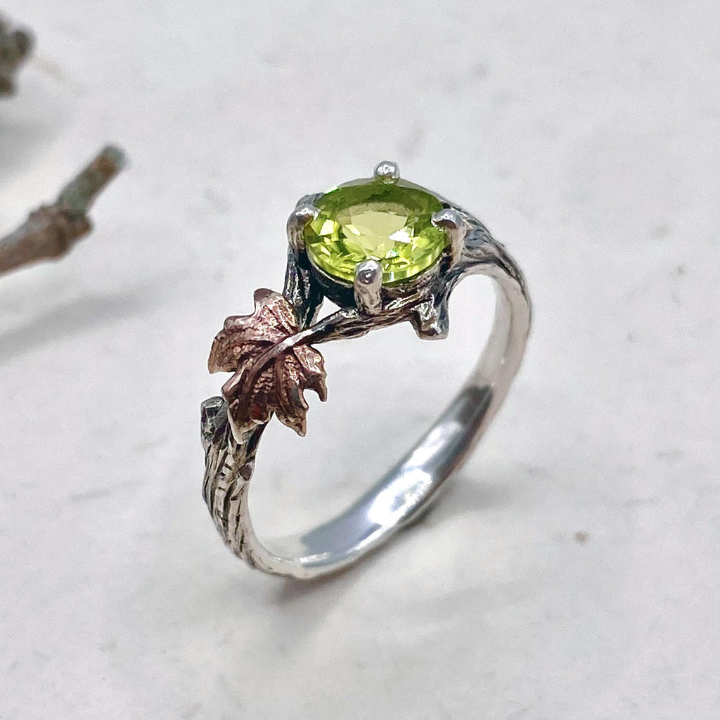 Peridot Sterling Silver Maple Leaf Ring