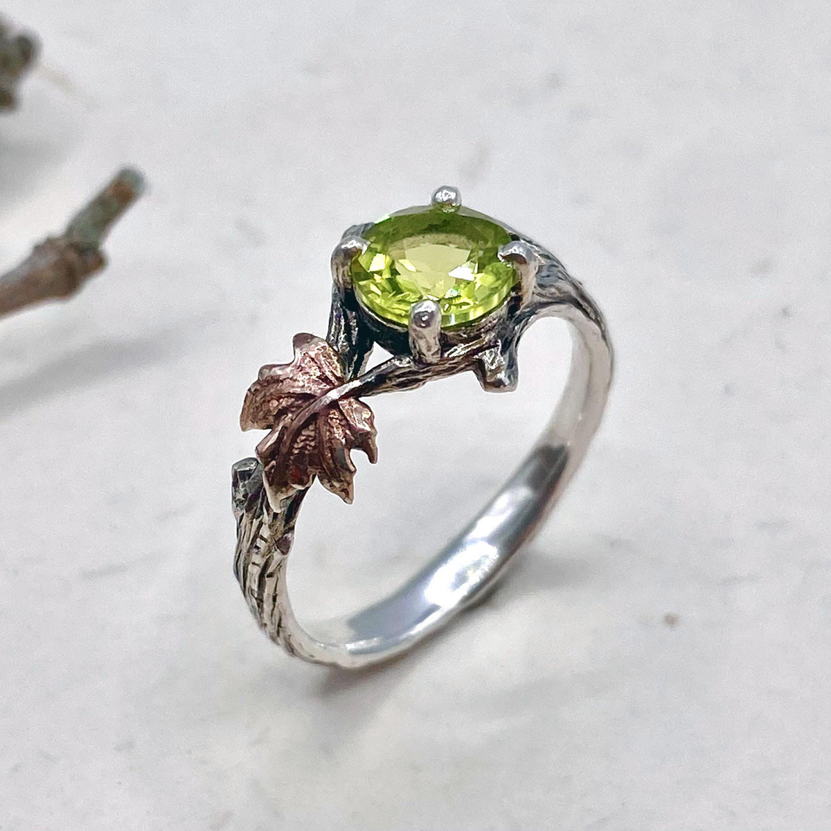 Peridot Sterling Silver Maple Leaf Ring