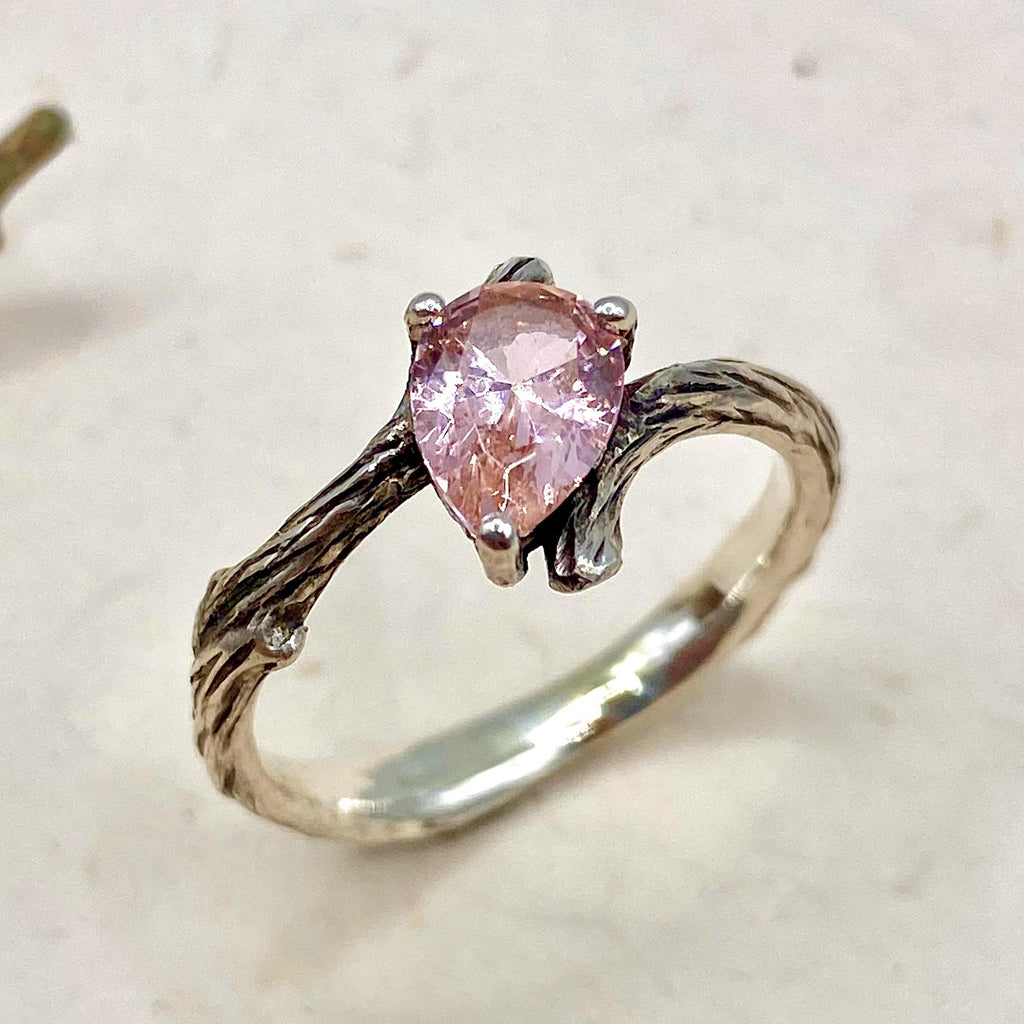 Morganite Sterling Silver Twig Ring