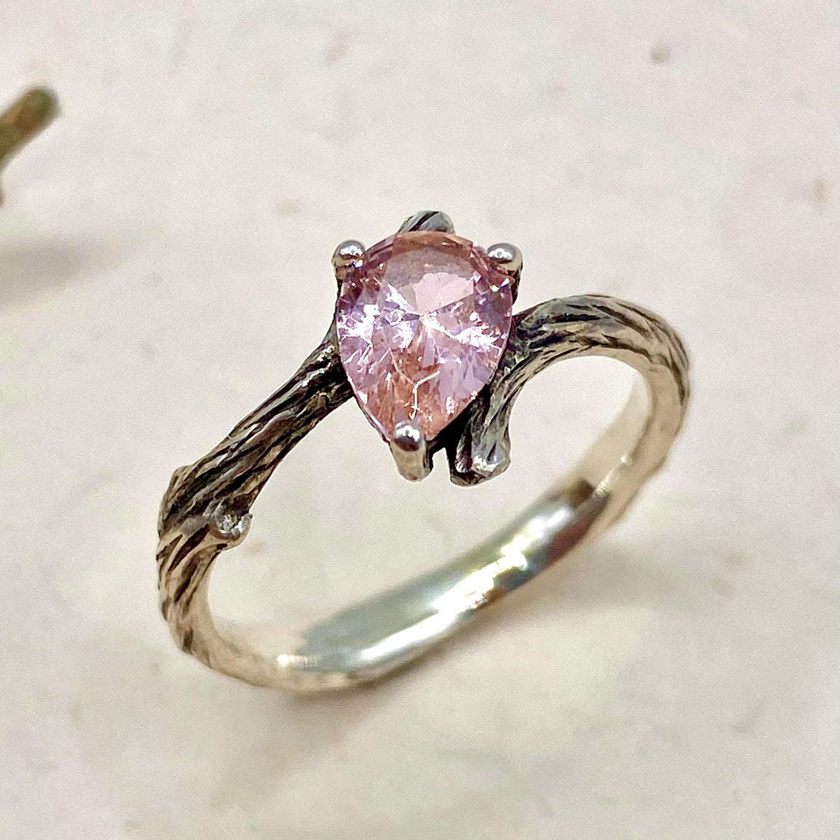 Morganite Sterling Silver Twig Ring
