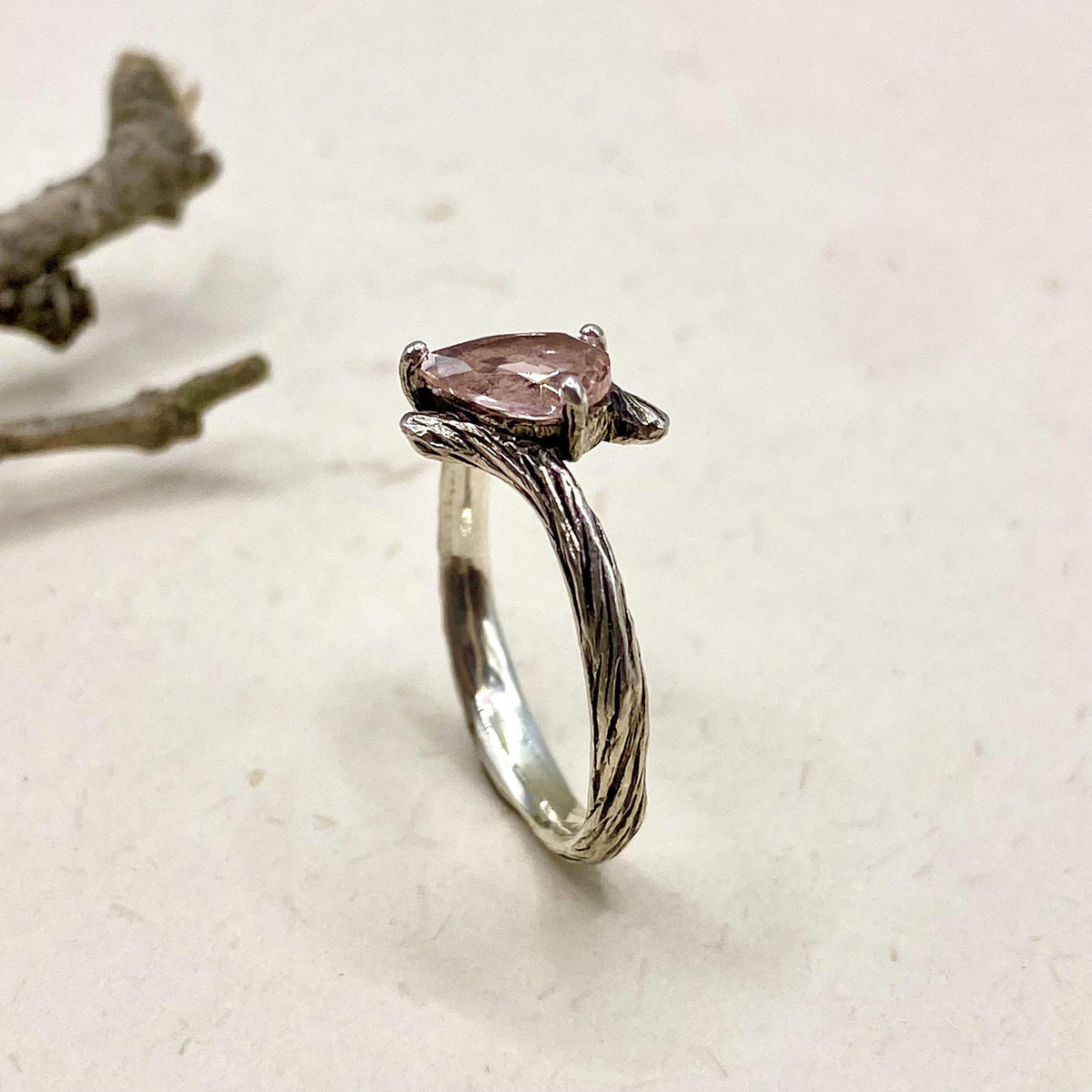 Morganite Sterling Silver Twig Ring