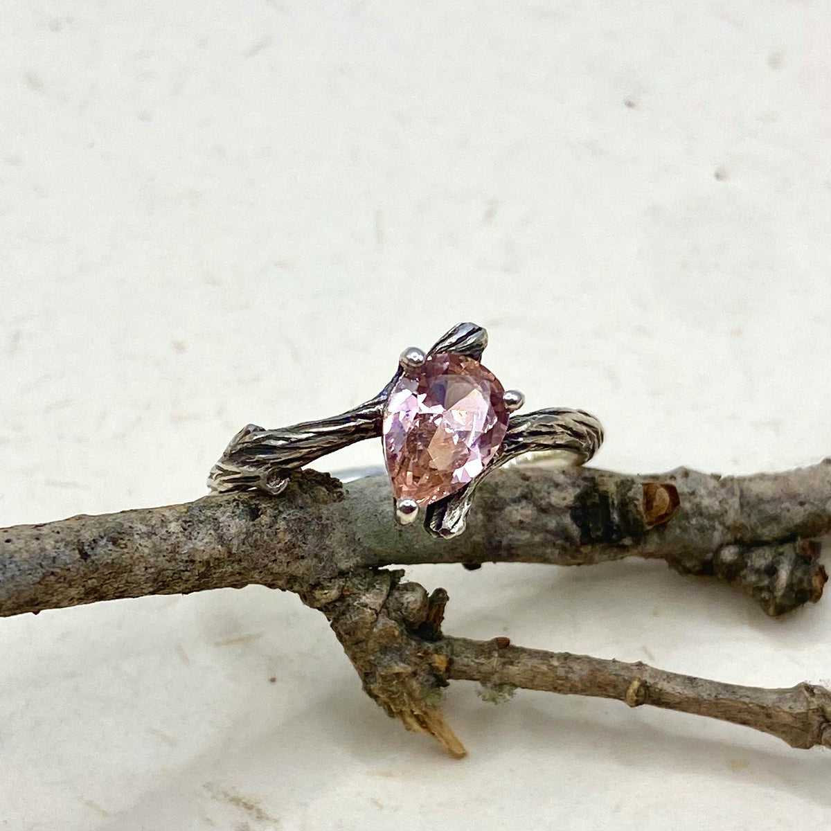 Morganite Sterling Silver Twig Ring