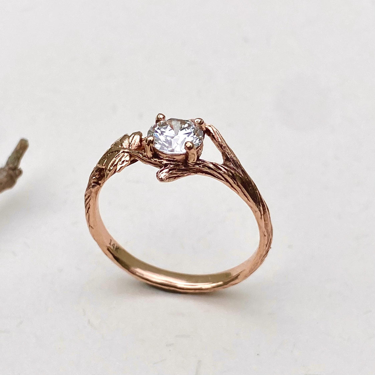 Lab-Grown Diamond 14K Rose Gold Maple Leaf Ring