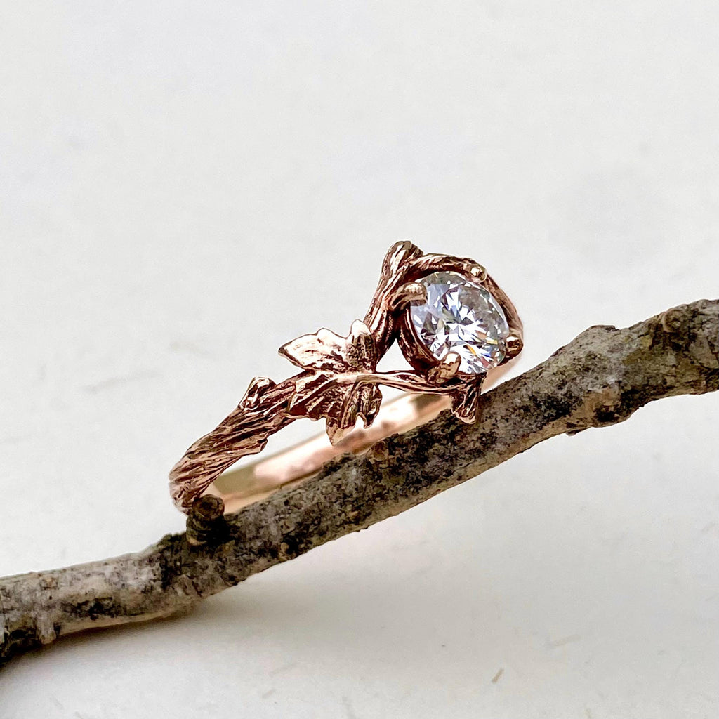 Lab-Grown Diamond 14K Rose Gold Maple Leaf Ring