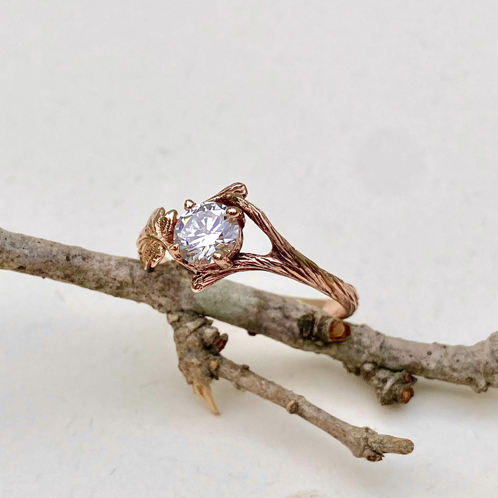 Lab-Grown Diamond 14K Rose Gold Maple Leaf Ring
