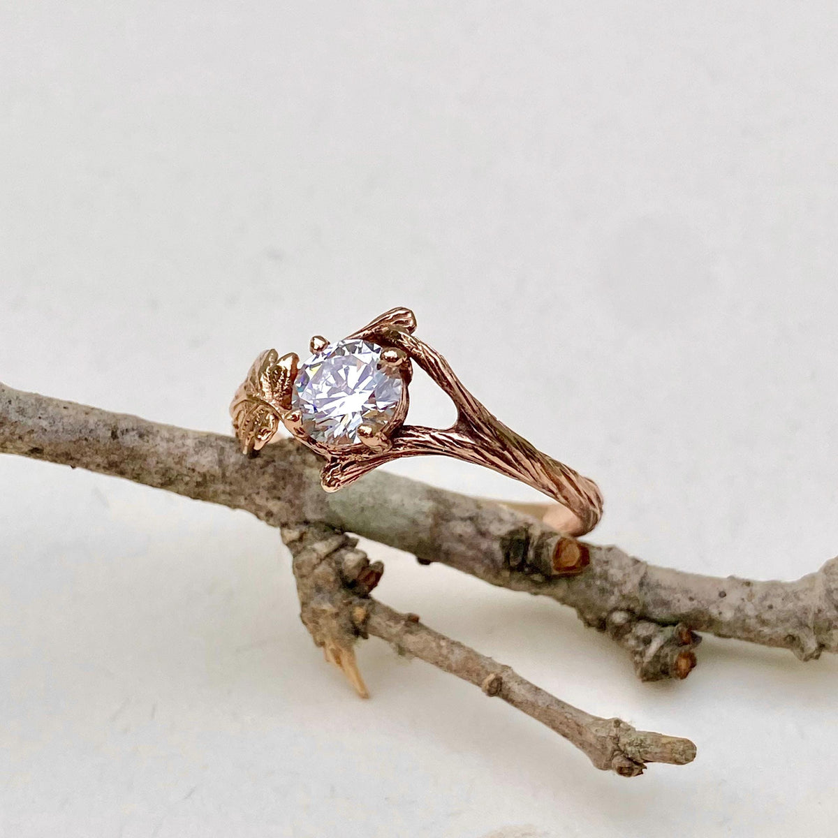 Lab-Grown Diamond 14K Rose Gold Maple Leaf Ring