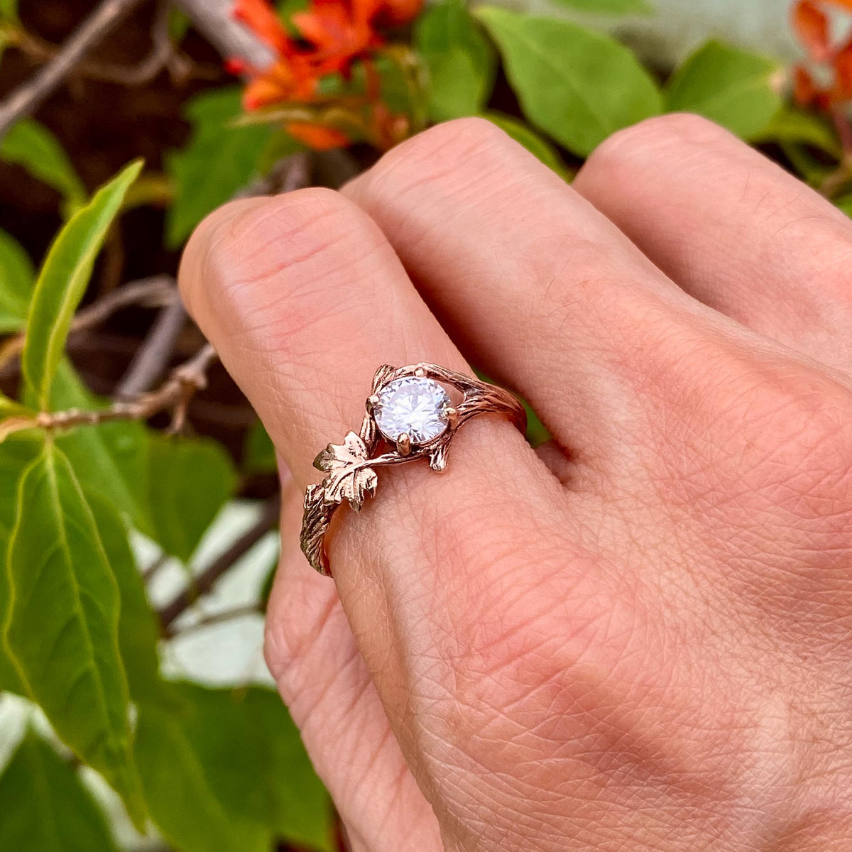 Lab-Grown Diamond 14K Rose Gold Maple Leaf Ring