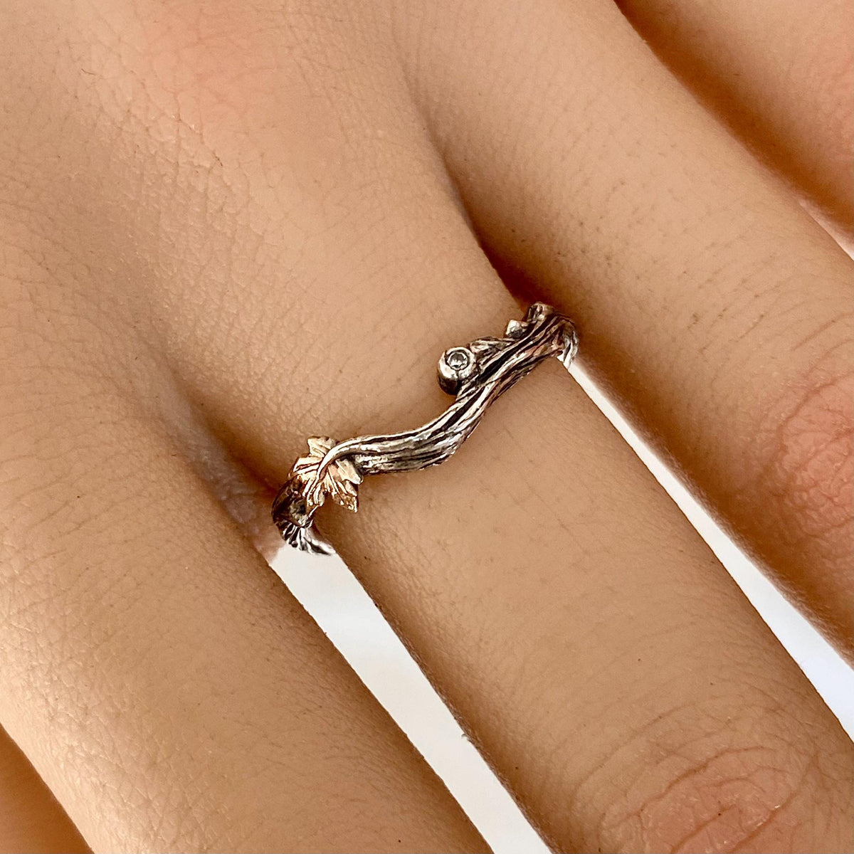 Zircon Sterling Silver Maple Leaf Ring