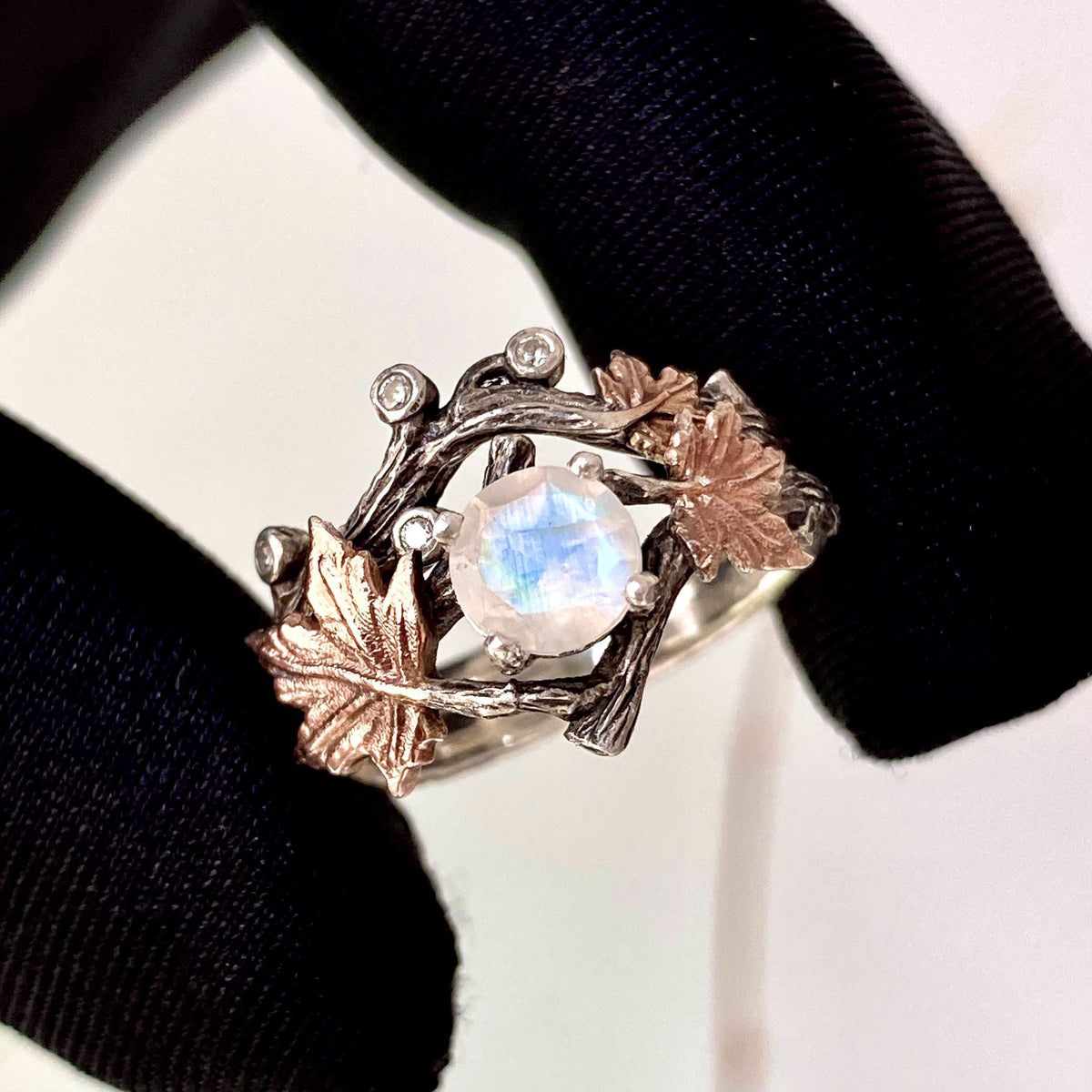 Moonstone Sterling Silver Maple Leaf Ring