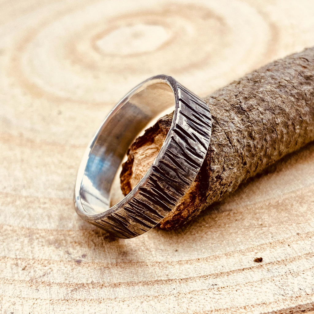 Fine Silver Tree Bark Ring