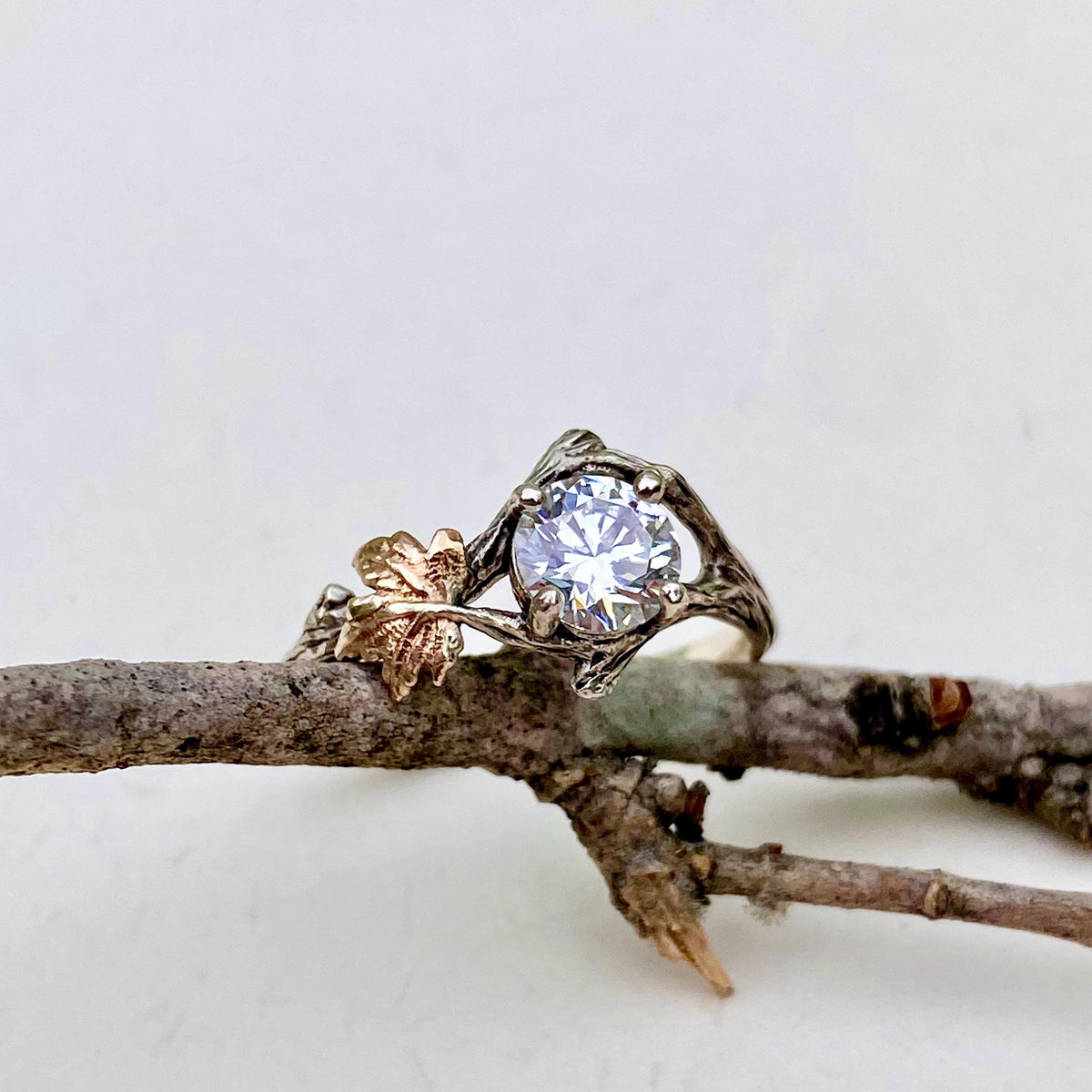 Lab-Grown Diamond 14K White Gold Maple Leaf Ring Set