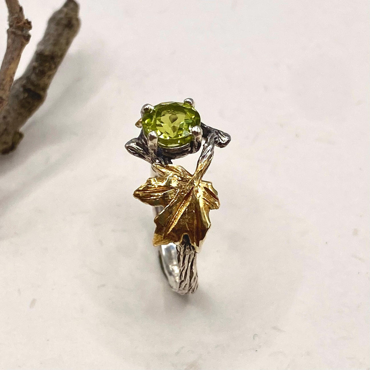 Peridot Sterling Silver Twig Ring
