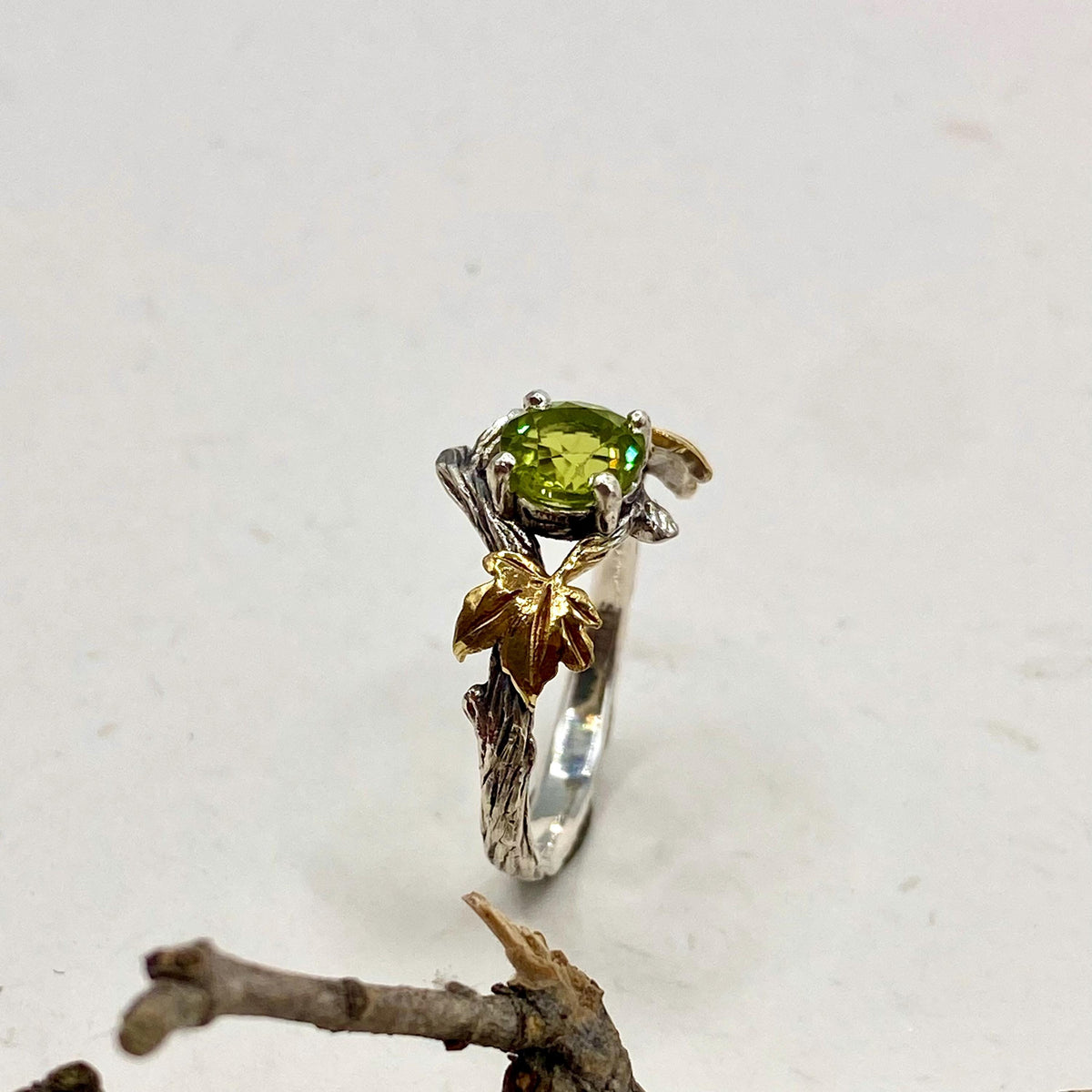 Peridot Sterling Silver Twig Ring
