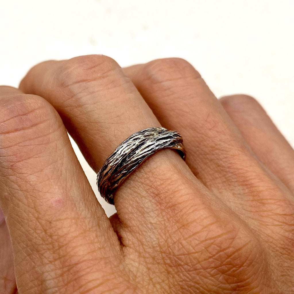 Moss Agate Sterling Silver Oak Leaf Ring Set