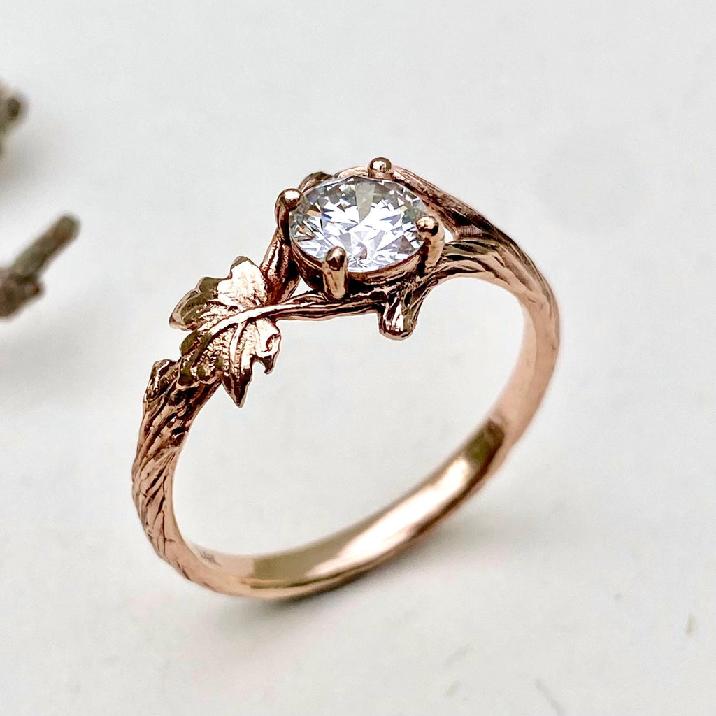Lab-Grown Diamond 14K Rose Gold Maple Leaf Ring
