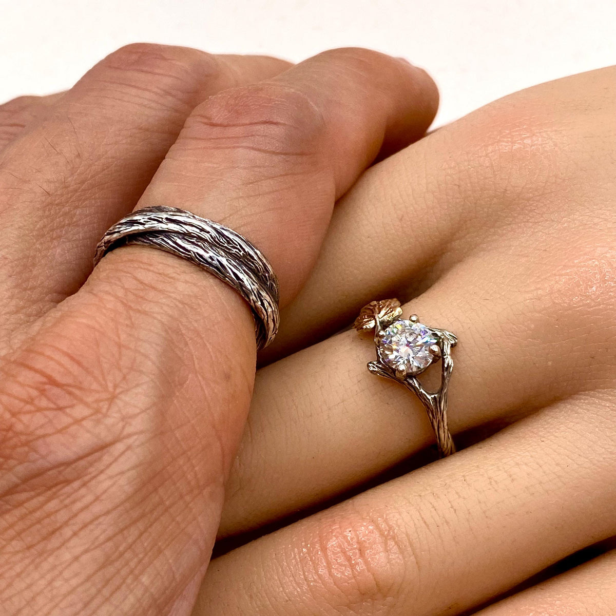 Lab-Grown Diamond 14K White Gold Maple Leaf Ring Set