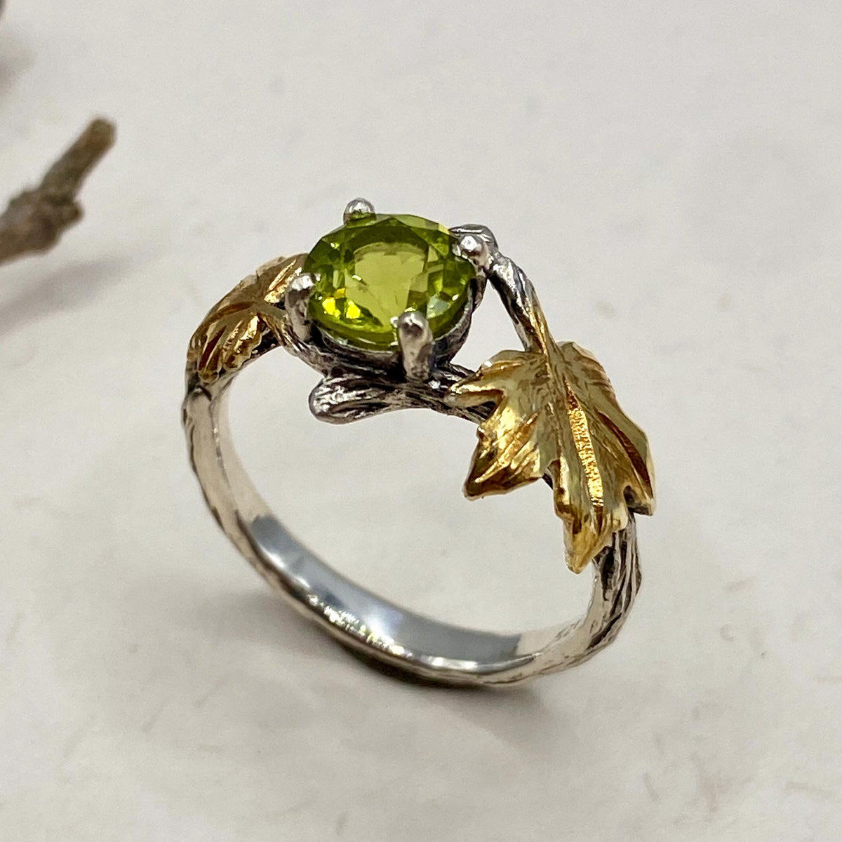 Peridot Sterling Silver Twig Ring