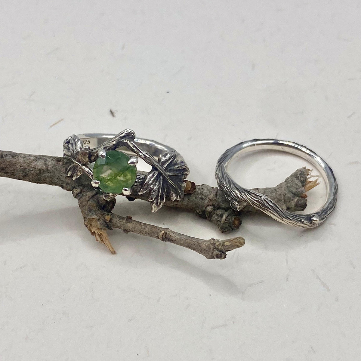 Moss Agate Sterling Silver Maple Leaf Ring Set