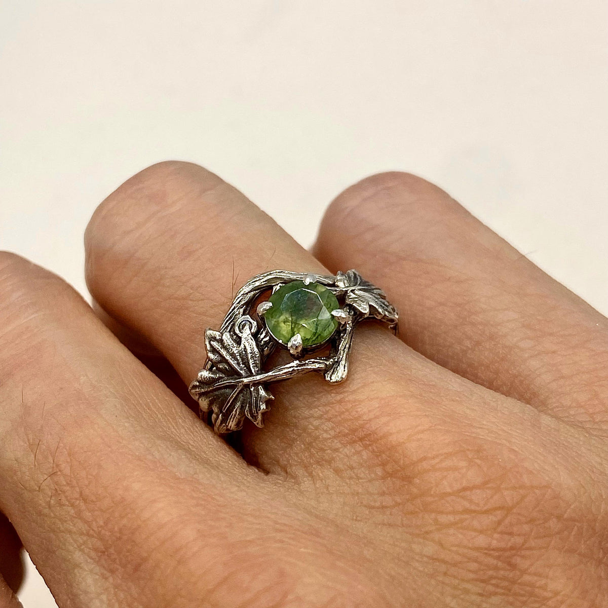 Moss Agate Sterling Silver Maple Leaf Ring Set