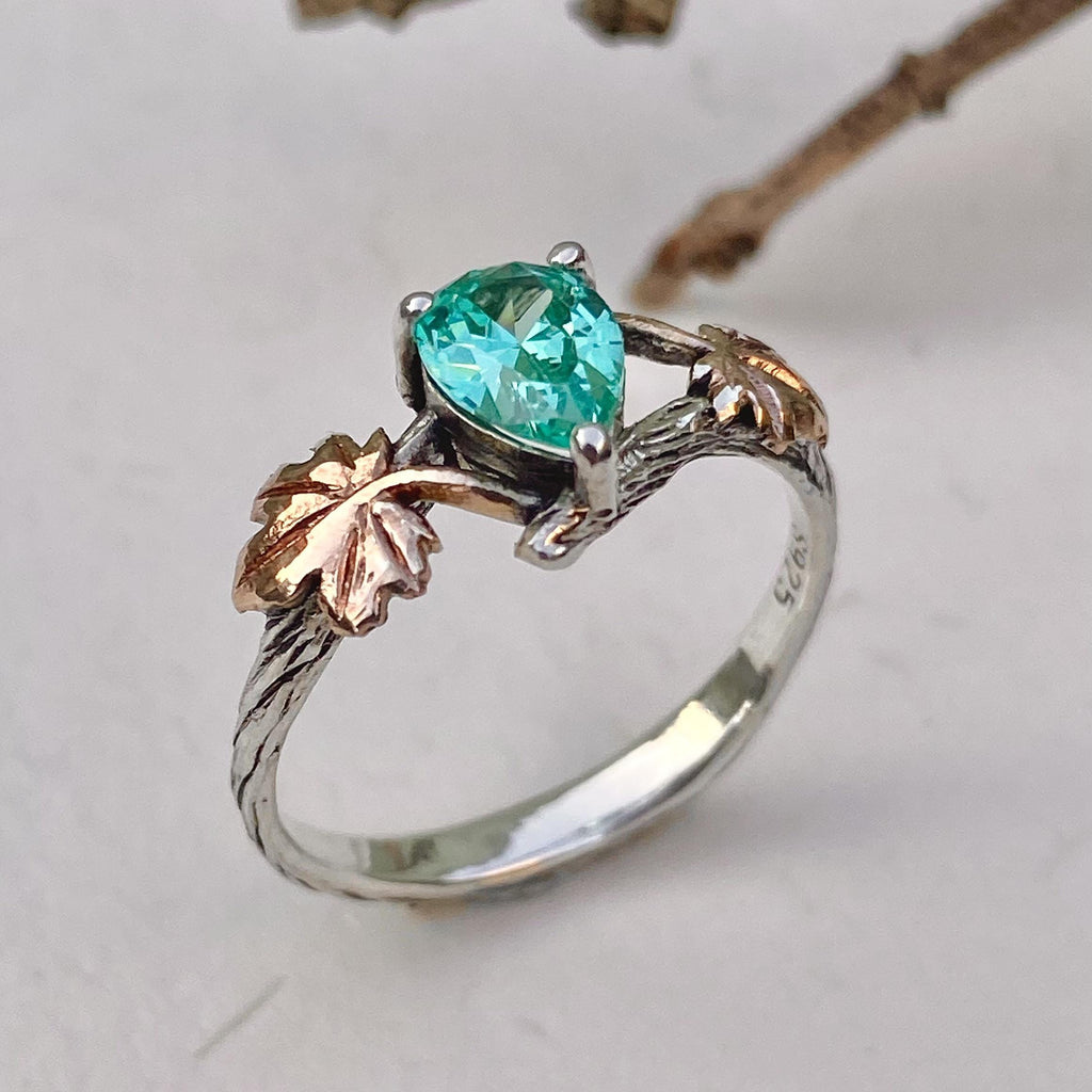 Paraiba Sterling Silver Maple Leaf Ring