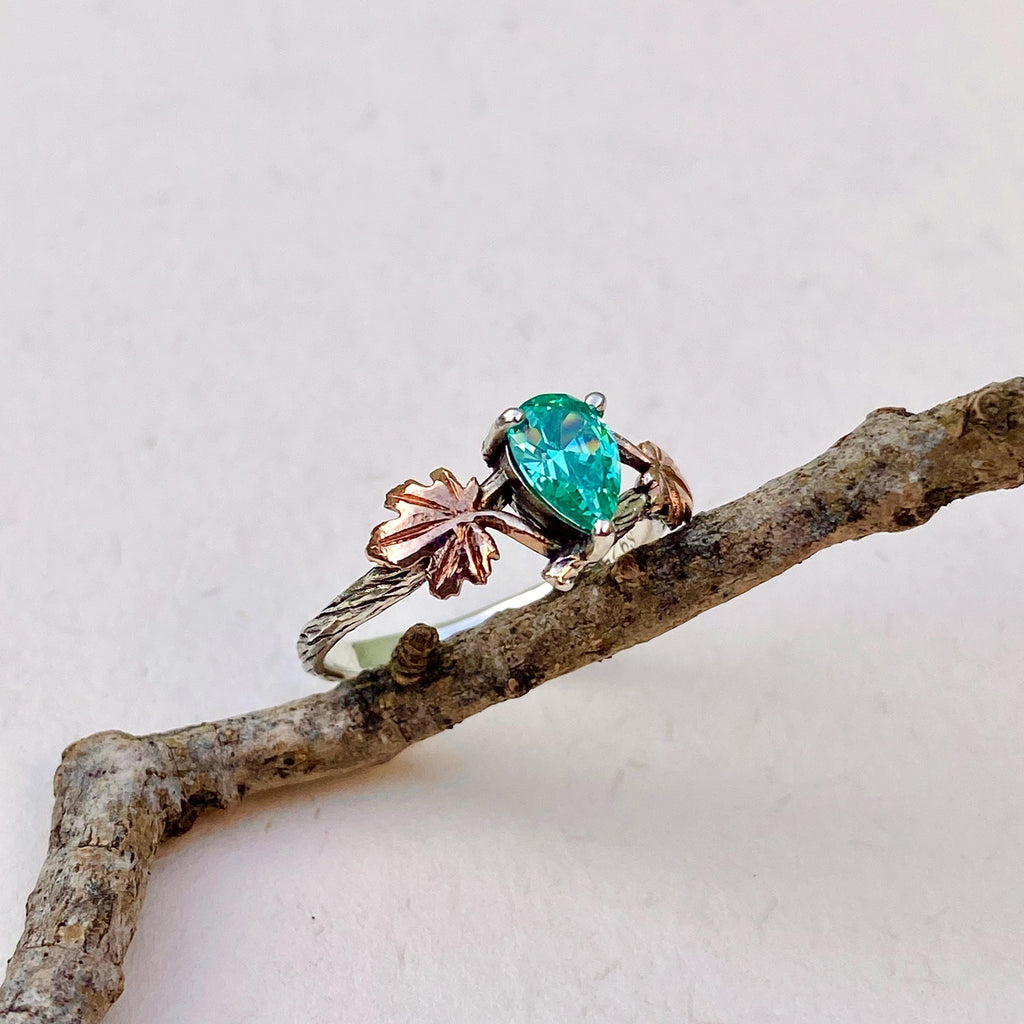 Paraiba Sterling Silver Maple Leaf Ring