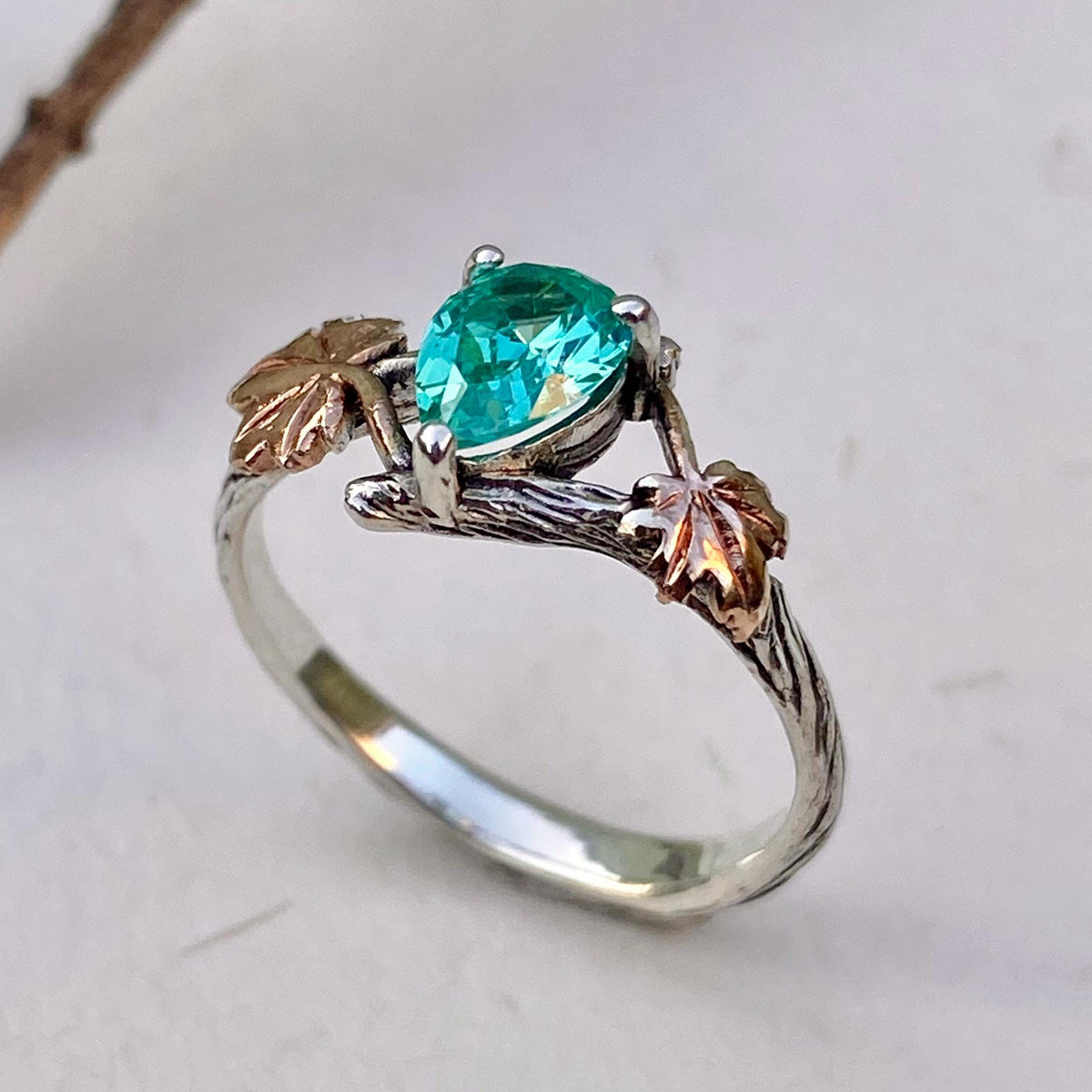 Paraiba Sterling Silver Maple Leaf Ring