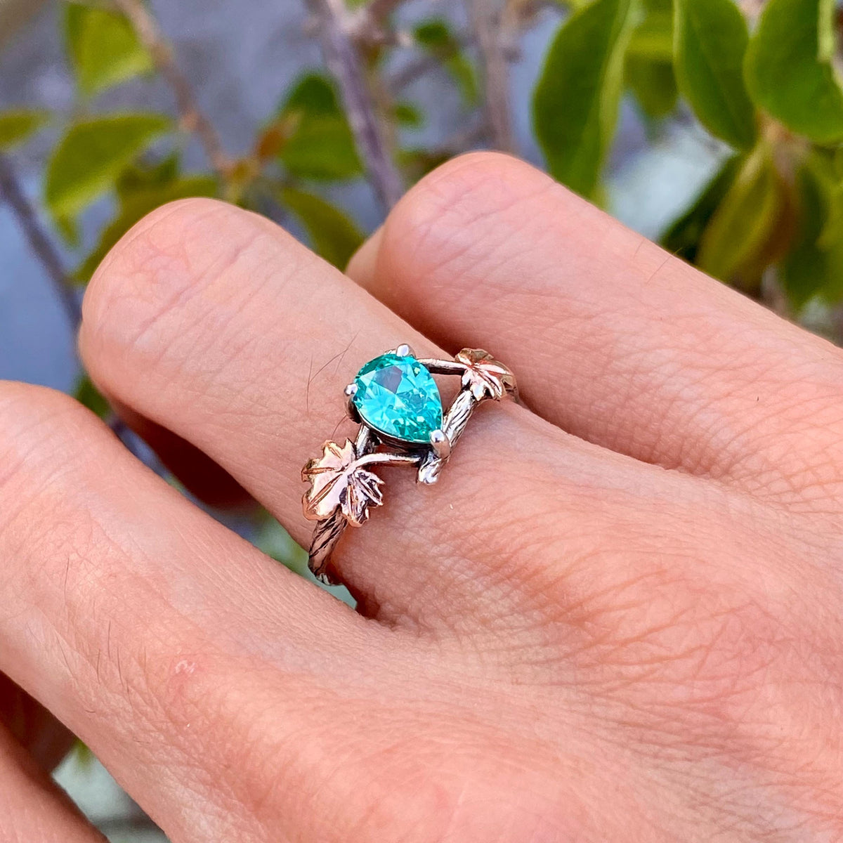 Paraiba Sterling Silver Maple Leaf Ring