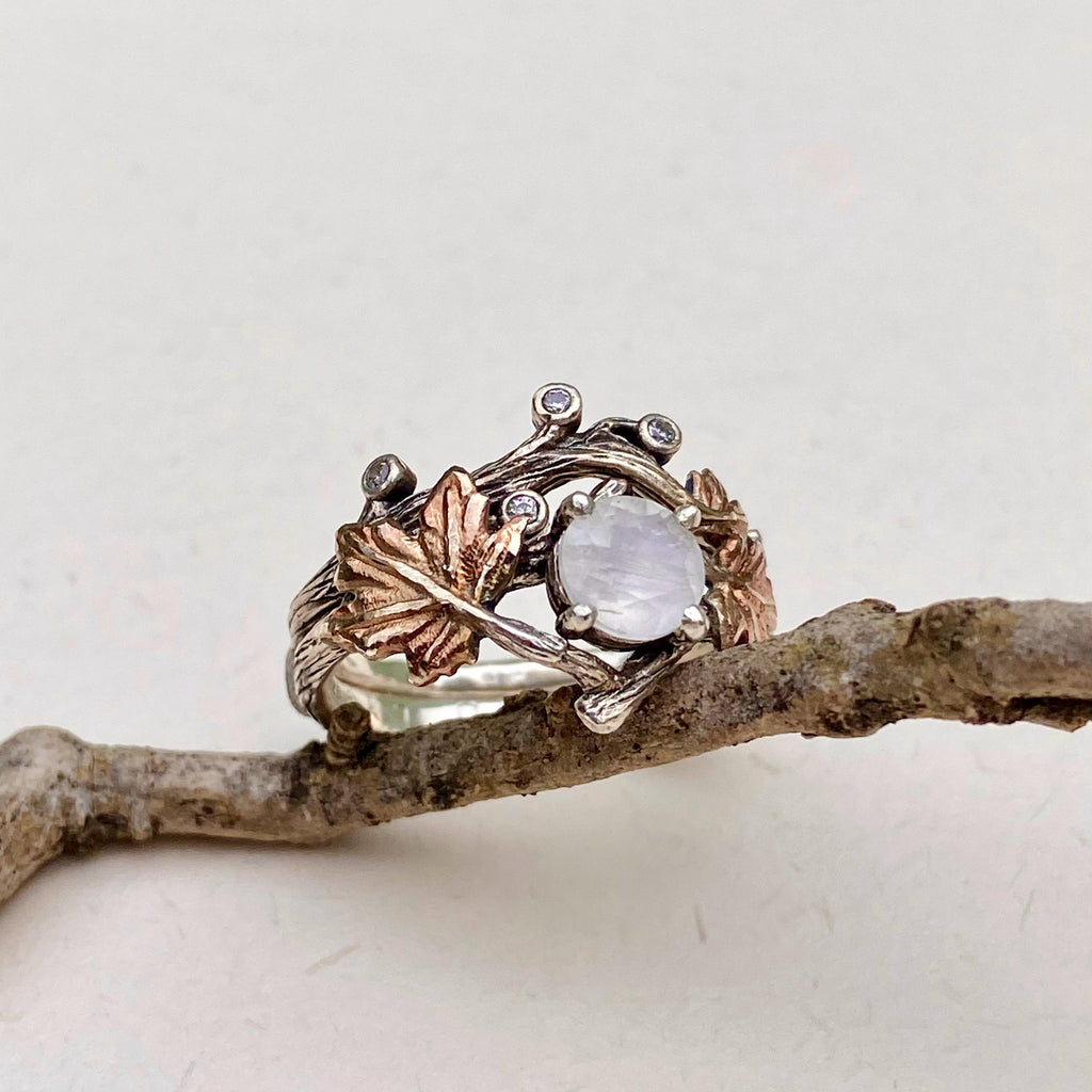Moonstone Sterling Silver Maple Leaf Ring